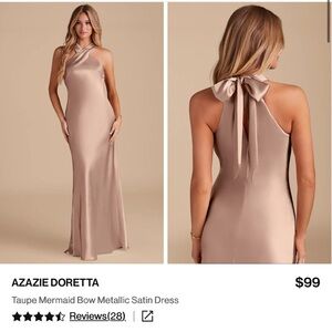 Azazie Doretta Taupe Metallic Satin Dress